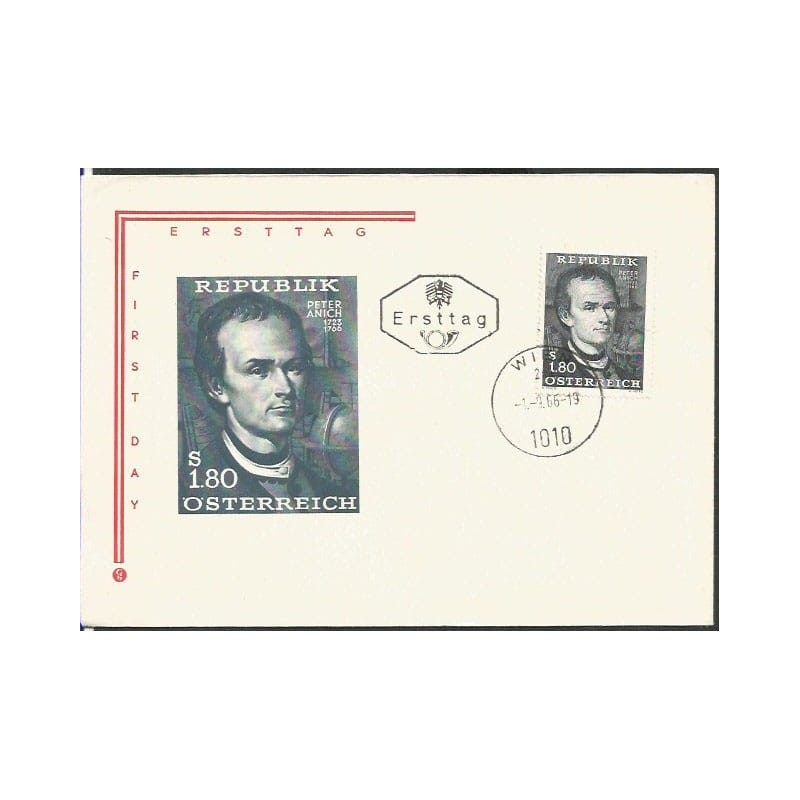 Austria 1966, P. Anich, kartografia, matematyka. FDC