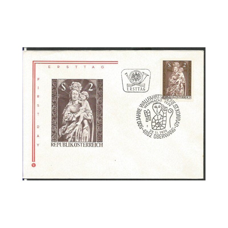 Austria 1974, Boże Narodzenie, św. Konrad. FDC