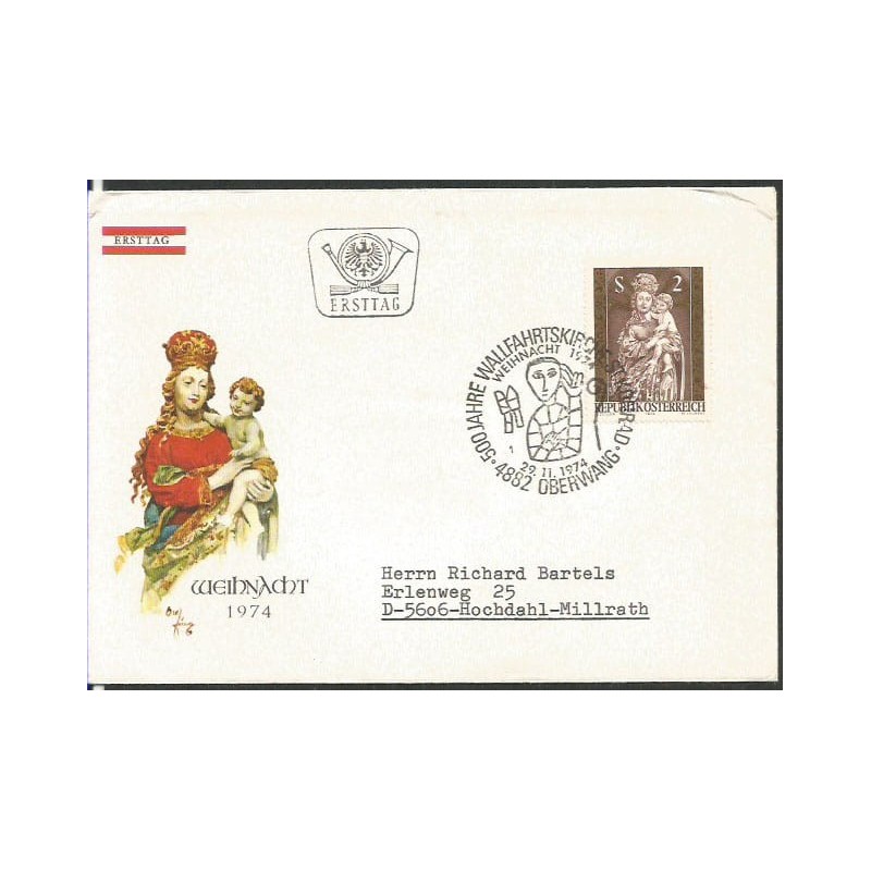 Austria 1974, Boże Narodzenie, św. Konrad. FDC