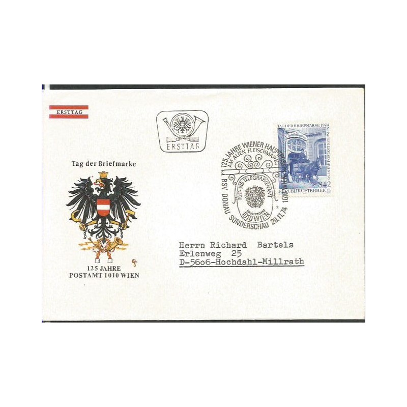Austria 1974, Dzień znaczka, poczta, dyliżans. FDC