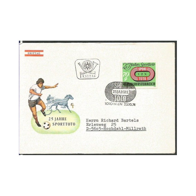 Austria 1974, Lotto, loteria, konie, piłka nożna. FDC
