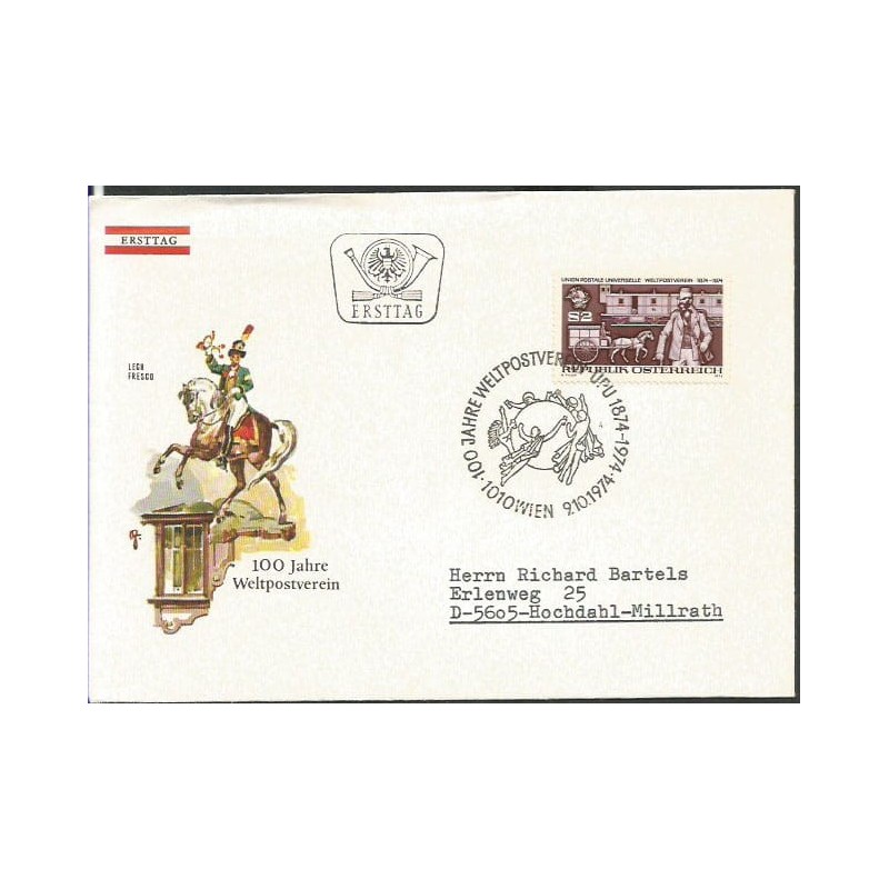 Austria 1974, UPU, Światowy Związek Pocztowy. FDC