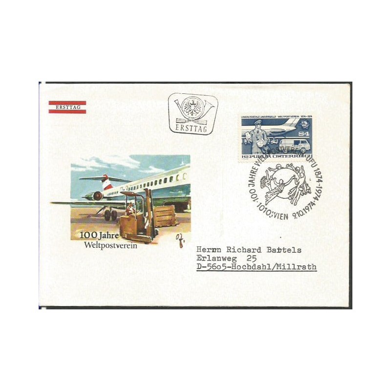 Austria 1974, UPU, Światowy Związek Pocztowy. FDC