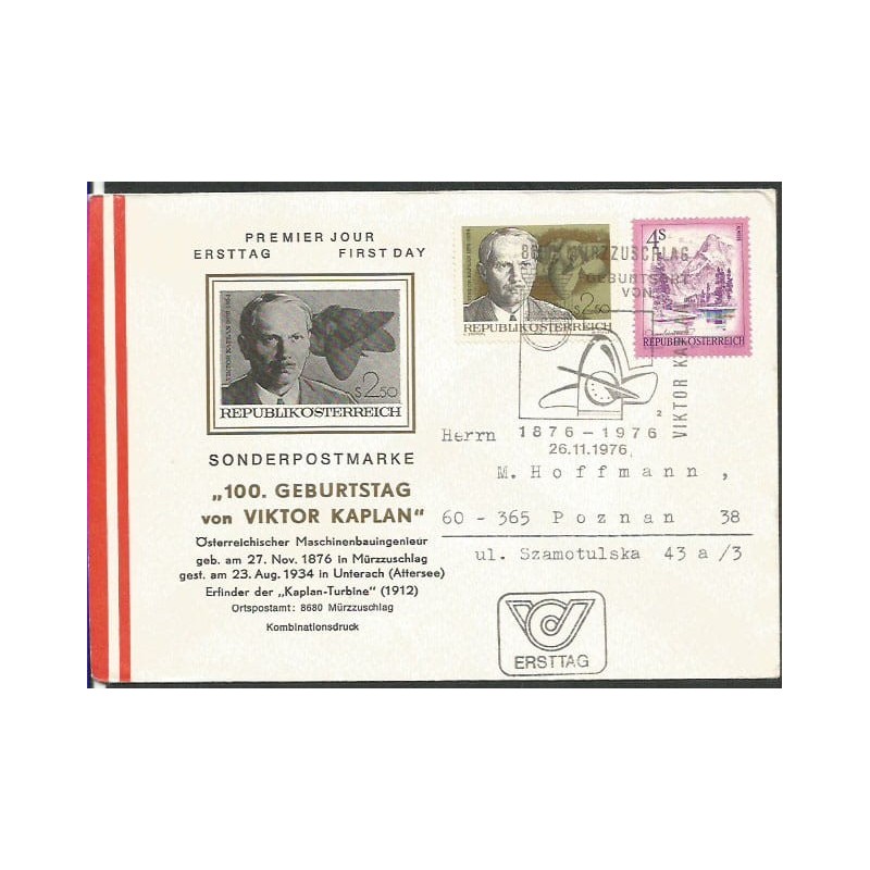Austria 1976, V. Kaplan, technika, maszyny. FDC