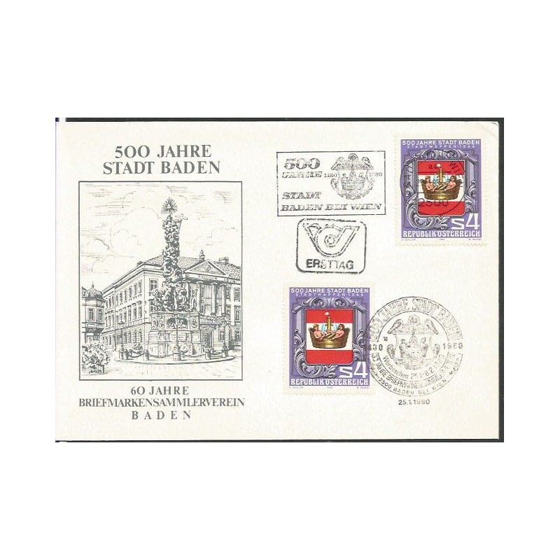 Austria 1980, Baden, uzdrowisko. FDC