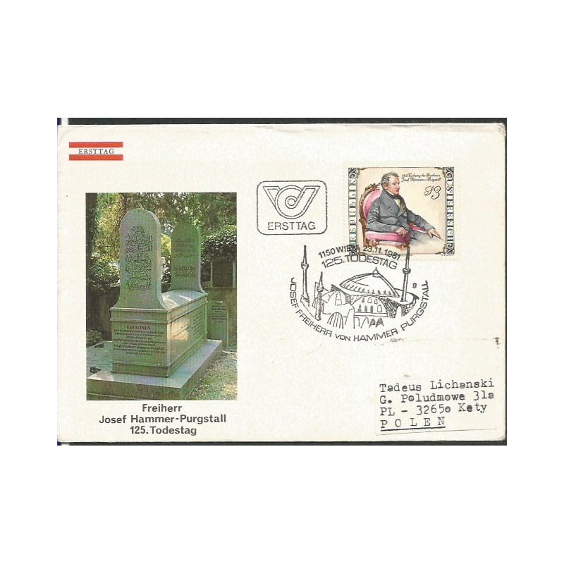 Austria 1981, J. von Hammer-Purgstall, literature, dyplomacja. FDC