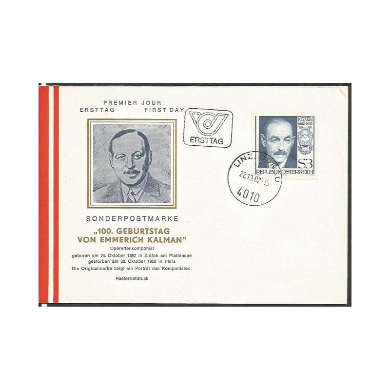 Austria 1982, E. Kalman, opera, muzyka. FDC