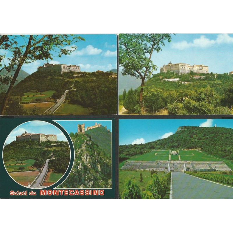 Włochy, Monte Cassino, klasztor i cmentarz. 4 widokówki, czyste, bez obiegu
