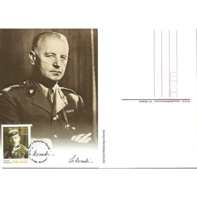 Fi 4853 karta maksimum. Generał Władysław Sikorski. Warszawa 2018