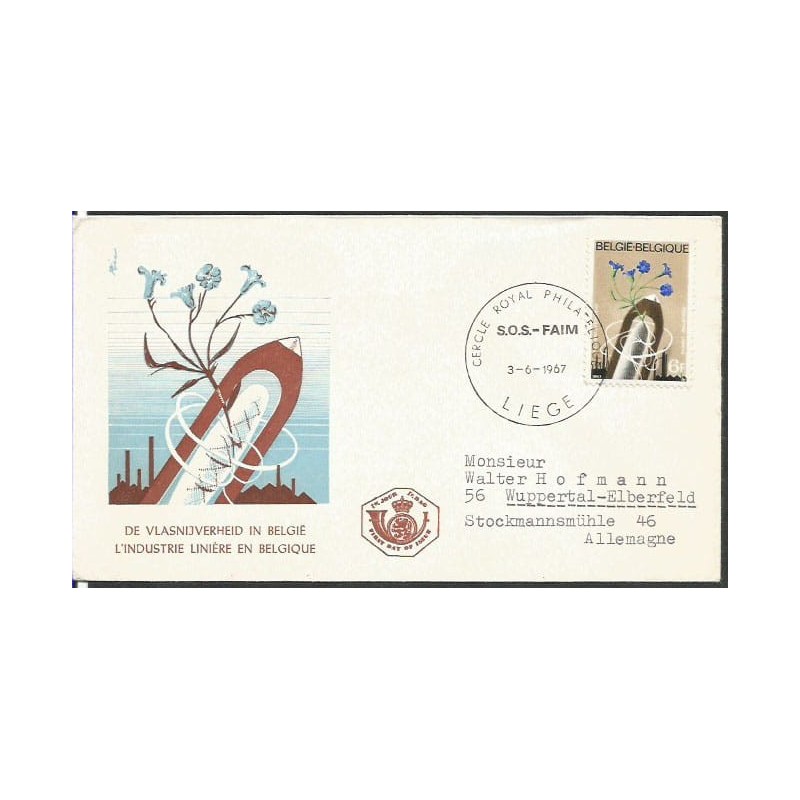 Belgia 1967, Len, przemysł lniany. FDC