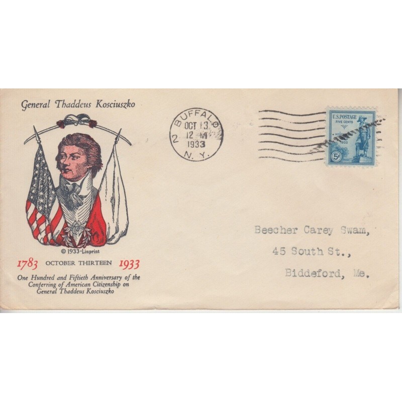 USA 1933, Tadeusz Kościuszko. FDC