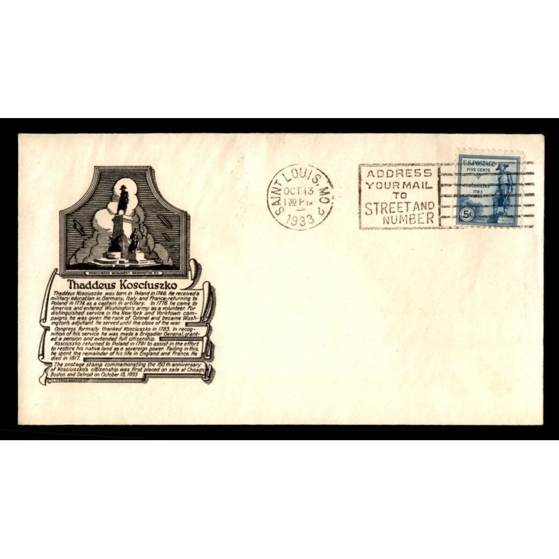 USA 1933, Tadeusz Kościuszko. FDC