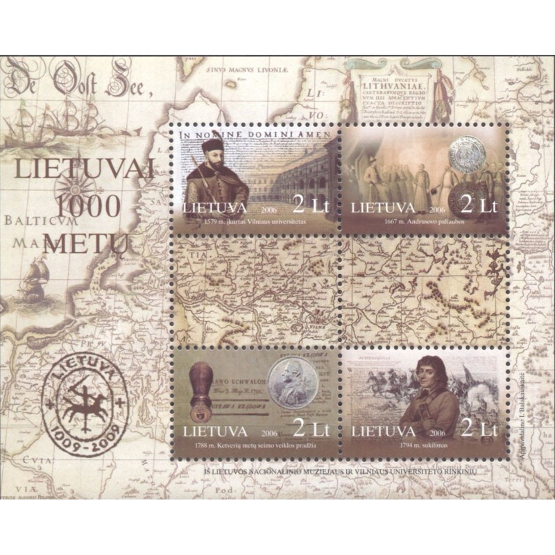Litwa 2006, 1000 lat, król Batory, Kościuszko, Konstytucja, mapa, moneta **