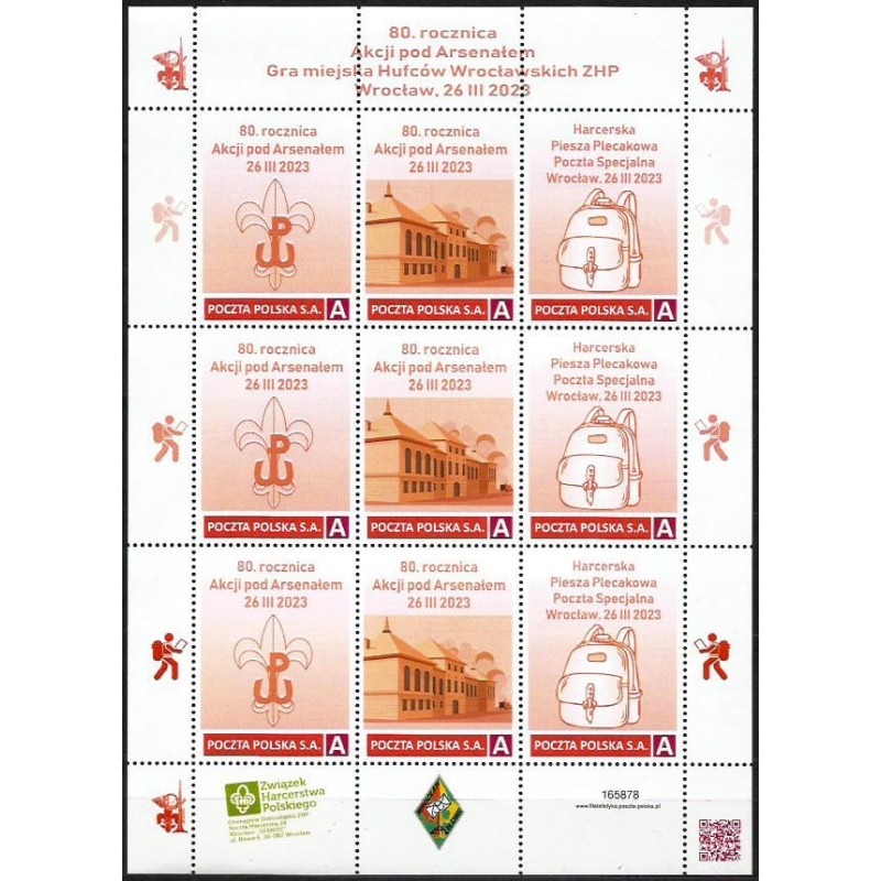 2023 Personalizowany. Harcerstwo, Akcja pod Arsenałem, poczta harcerska nr 28 Szaniec Wrocław, ZHP. Arkusz **