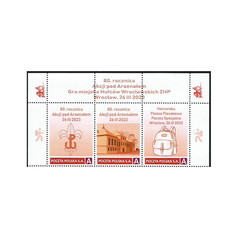 2023 Personalizowany. Harcerstwo, Akcja pod Arsenałem, poczta harcerska nr 28 Szaniec Wrocław, ZHP. Pasek **