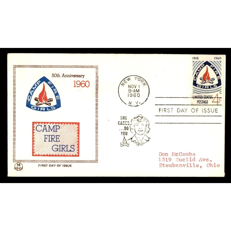 USA 1960, Harcerstwo dziewcząt, ognisko, 50 lat. FDC