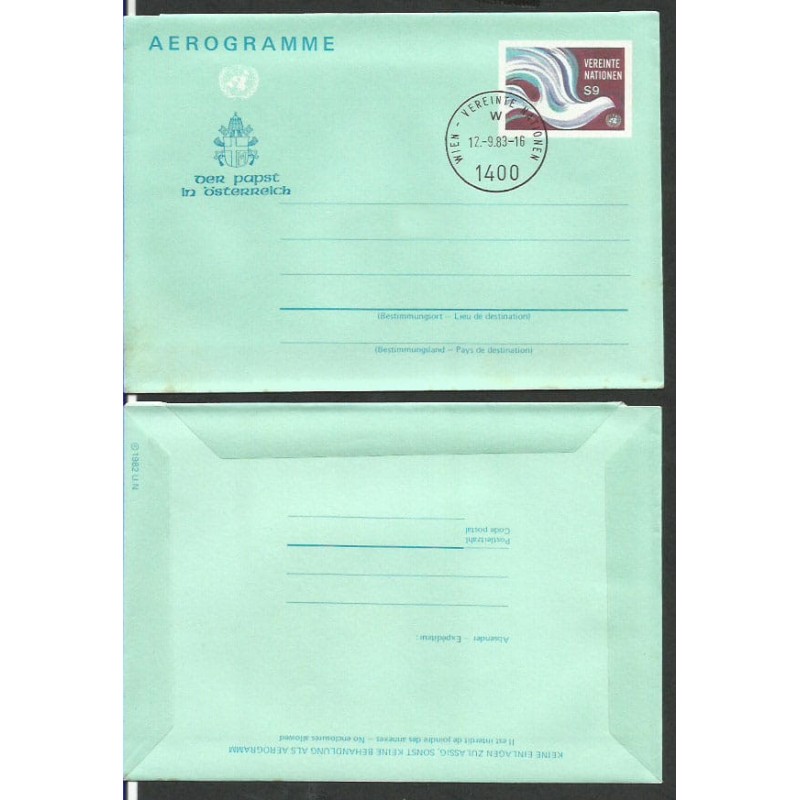 ONZ Wiedeń 1983, Papież Jan Paweł II. Aerogram, kasowany