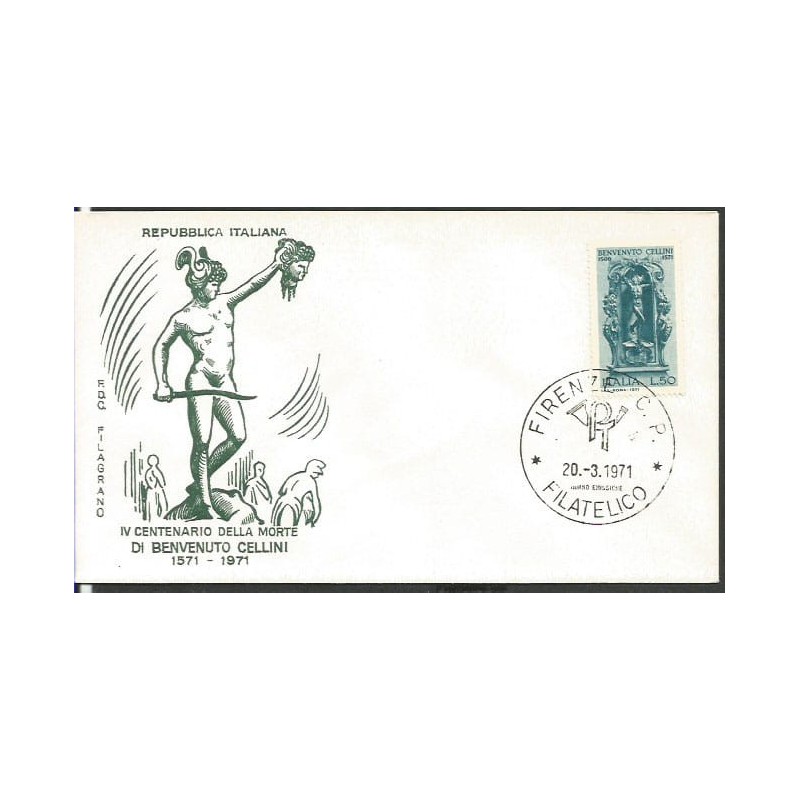 Włochy 1971, Benvenuto Cellini, rzeźba, złotnictwo. FDC