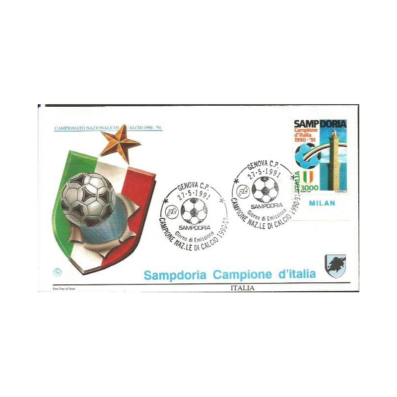 Włochy 1991, Piłka nożna, Sampdoria, mistrz Włoch. FDC