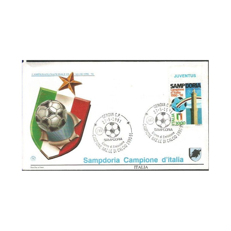 Włochy 1991, Piłka nożna, Sampdoria, mistrz Włoch. FDC