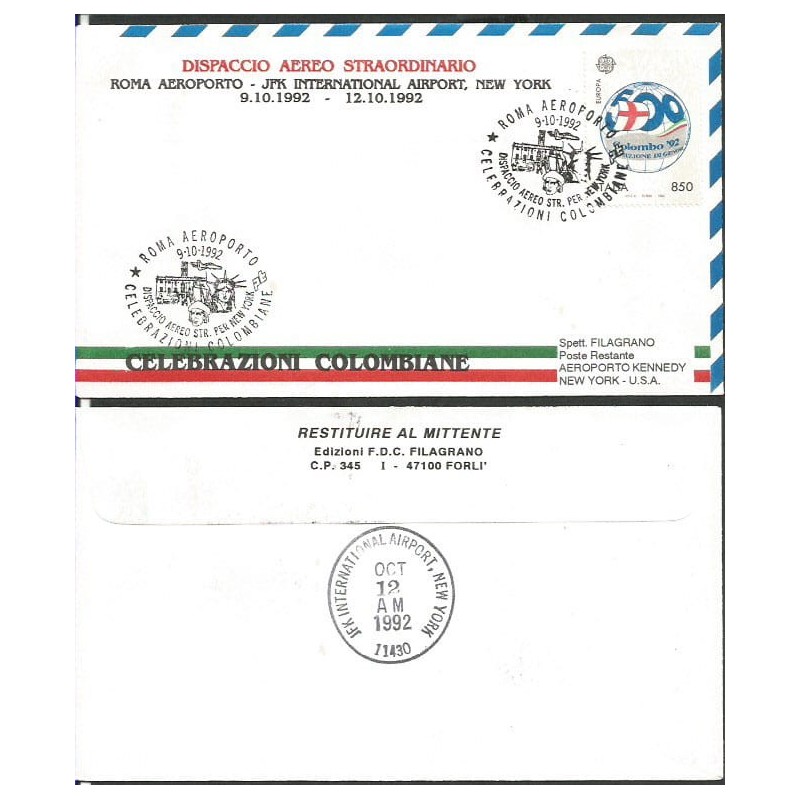 Włochy 1992, K. Kolumb, specjalny lot. Rzym-Nowy Jork