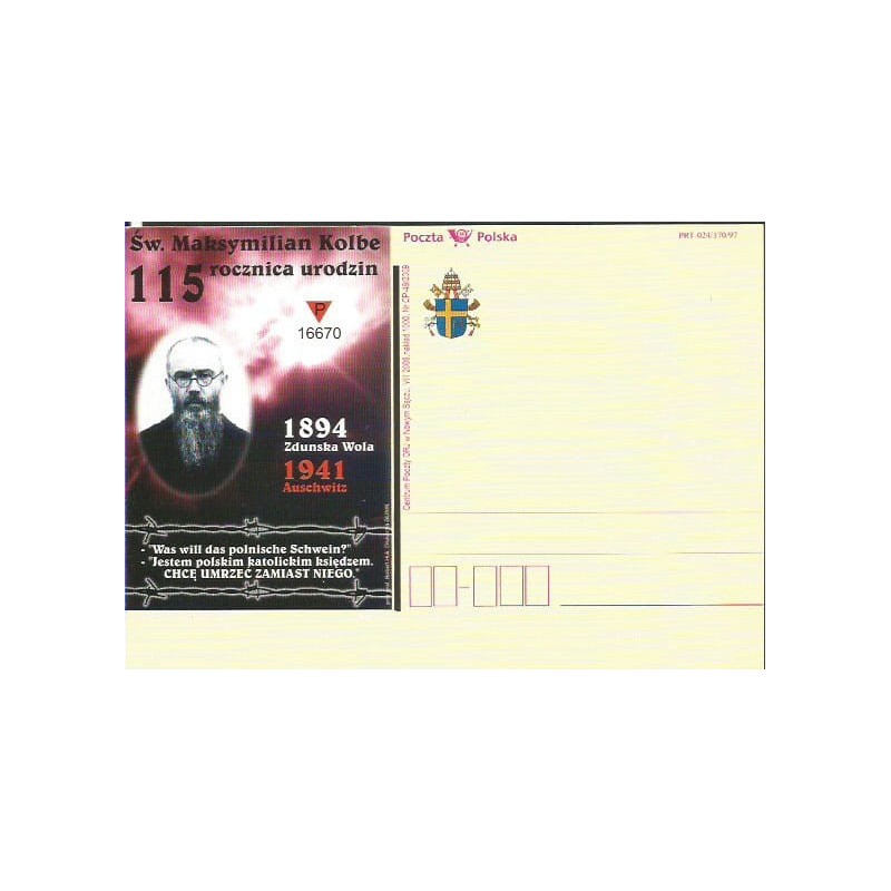 Kartka Nowy Sącz 2009, Święty Maksymilian Kolbe, Zduńska Wola, Auschwitz