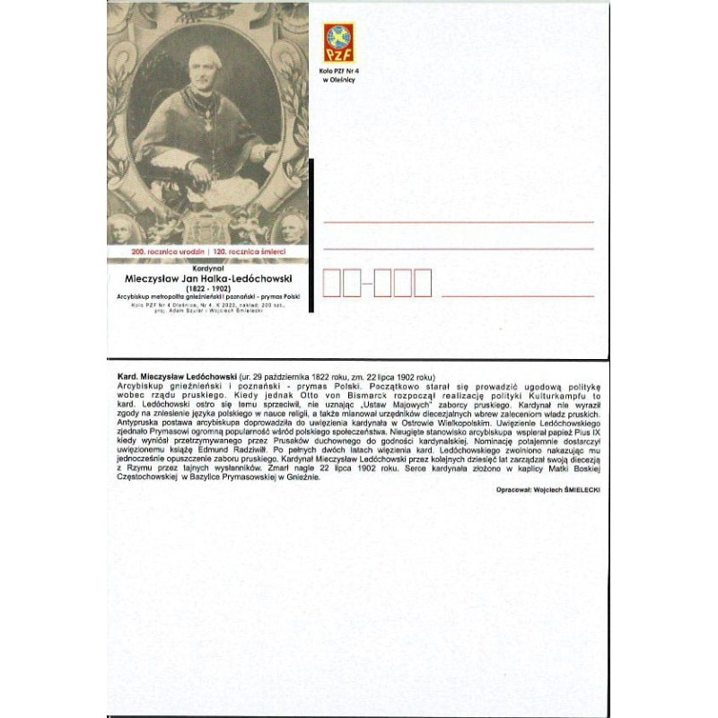 Kartka Oleśnica 2022, Kardynał M. Halka-Ledóchowski, prymas, Gniezno i Poznań. Wyd. PZF