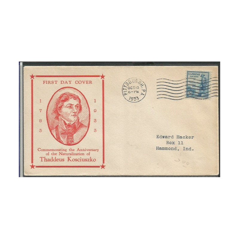 USA 1933, Tadeusz Kościuszko. FDC
