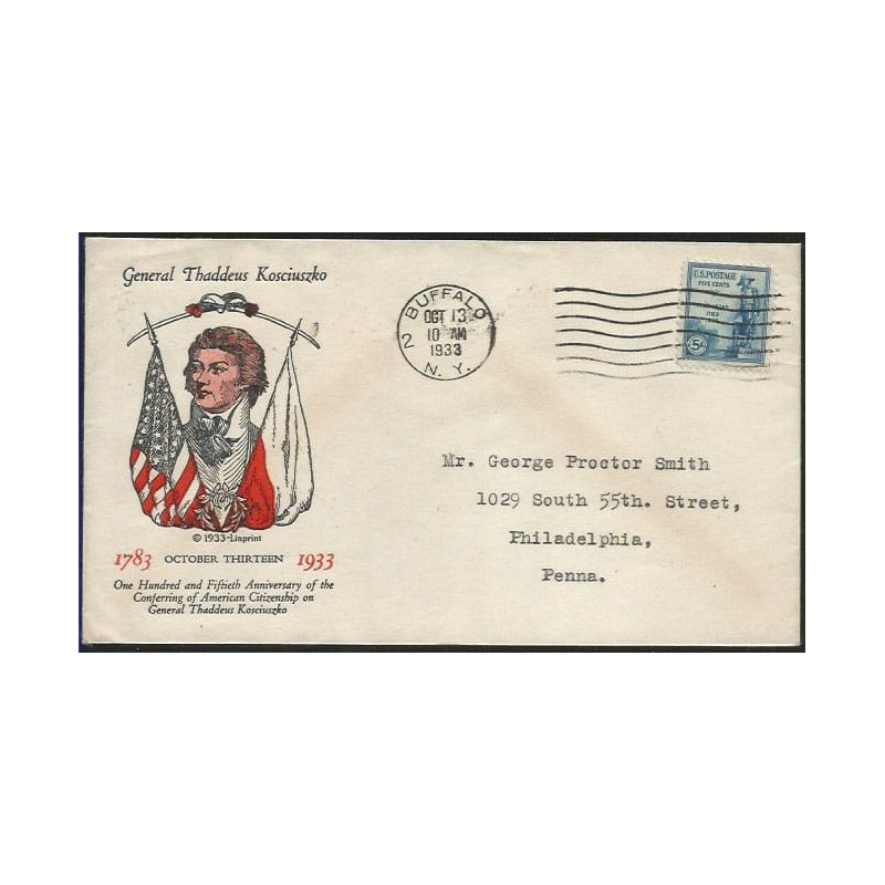 USA 1933, Tadeusz Kościuszko. FDC