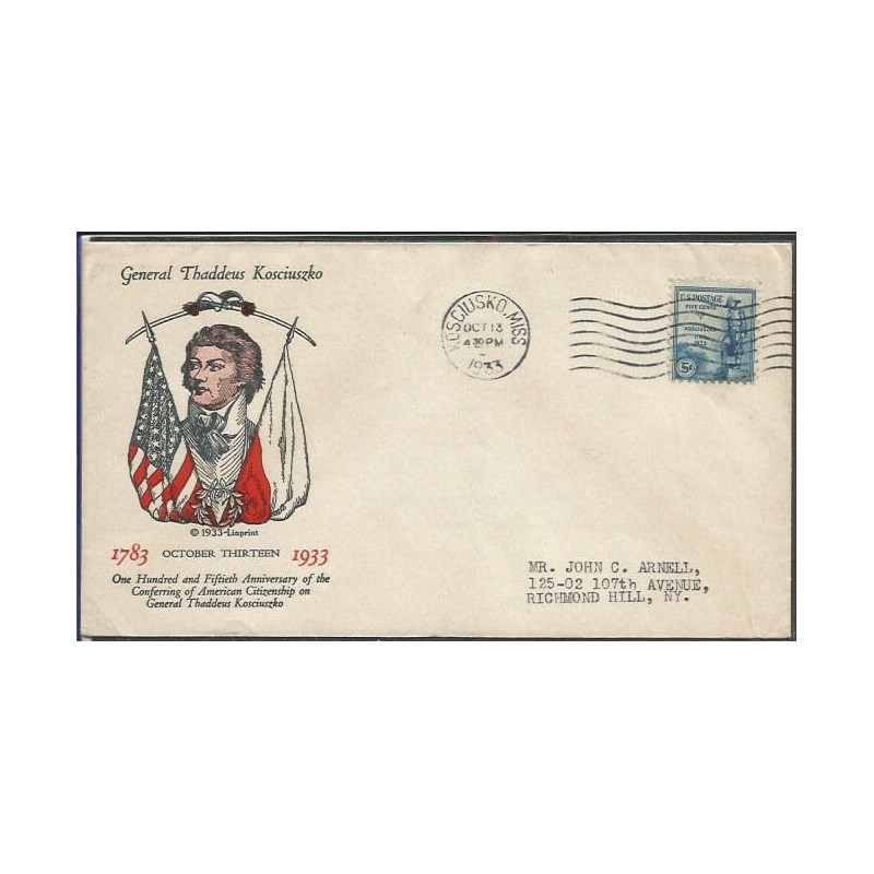 USA 1933, Tadeusz Kościuszko. FDC