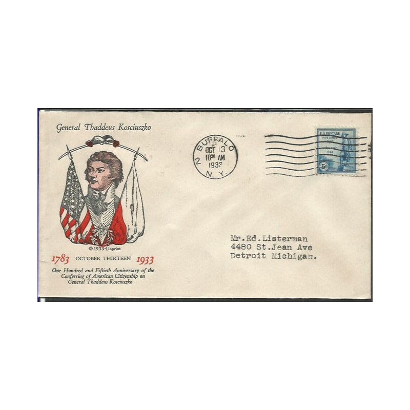 USA 1933, Tadeusz Kościuszko. FDC