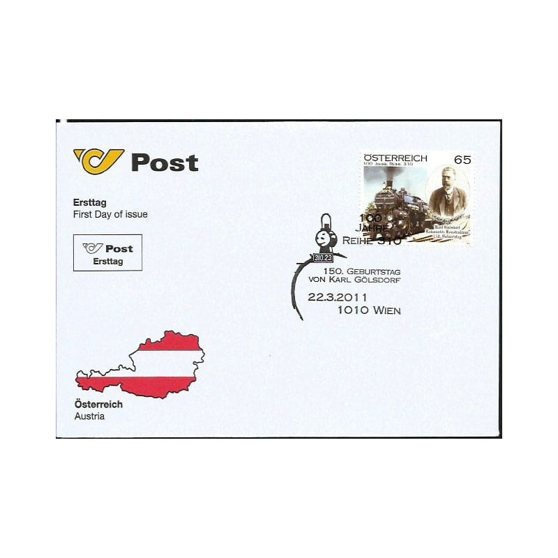 Austria 2011, Kolej, pociąg, Karl Golsdorf. FDC