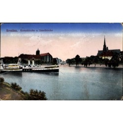 Wrocław, Wyspa Piasek, statki, przystań, żegluga rzeczna. Obieg 1916