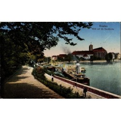 Wrocław, Wyspa Piasek, statki, przystań, żegluga rzeczna. Obieg 1923