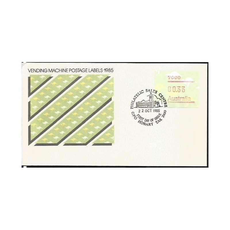 Australia 1985, Kangur, znaczki z automatu, ATM. FDC