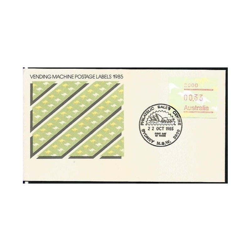 Australia 1985, Kangur, znaczki z automatu, ATM. FDC