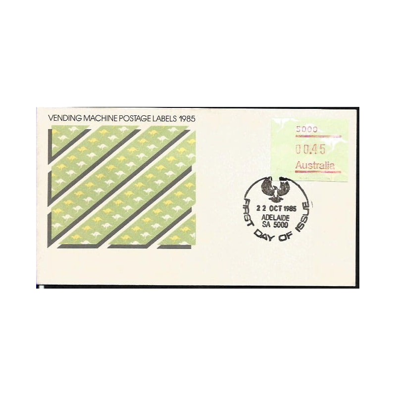Australia 1985, Kangur, znaczki z automatu, ATM. FDC