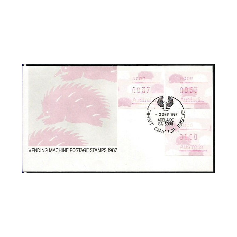 Australia 1987, Kolczatka, znaczki z automatu, ATM. FDC