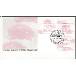 Australia 1987, Kolczatka, znaczki z automatu, ATM. FDC