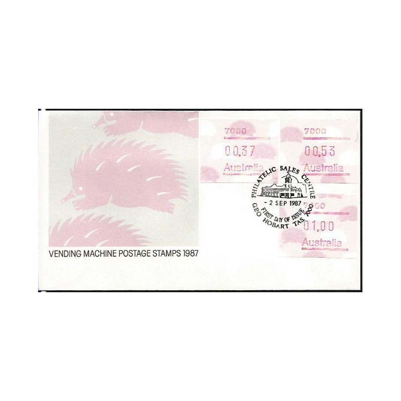 Australia 1987, Kolczatka, znaczki z automatu, ATM. FDC
