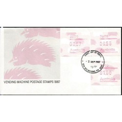 Australia 1987, Kolczatka, znaczki z automatu, ATM. FDC