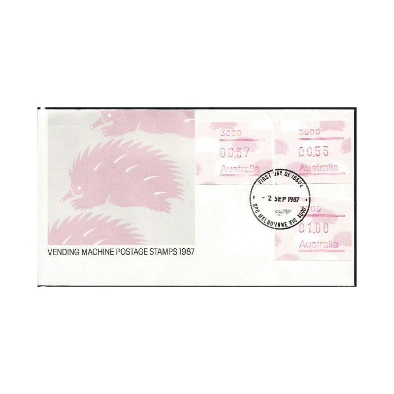 Australia 1987, Kolczatka, znaczki z automatu, ATM. FDC