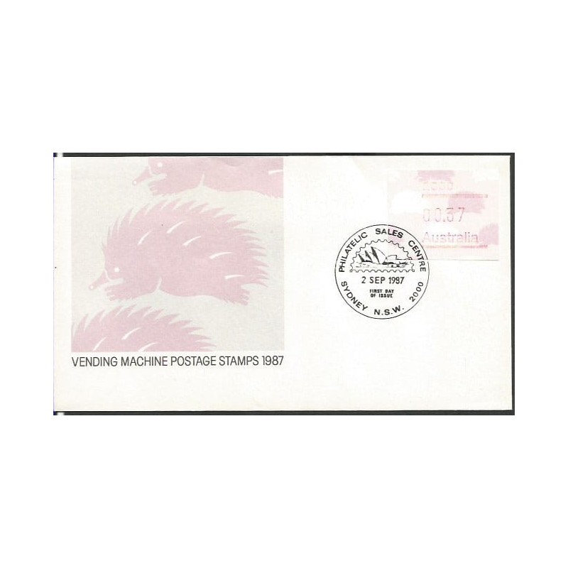 Australia 1987, Kolczatka, znaczki z automatu, ATM. FDC
