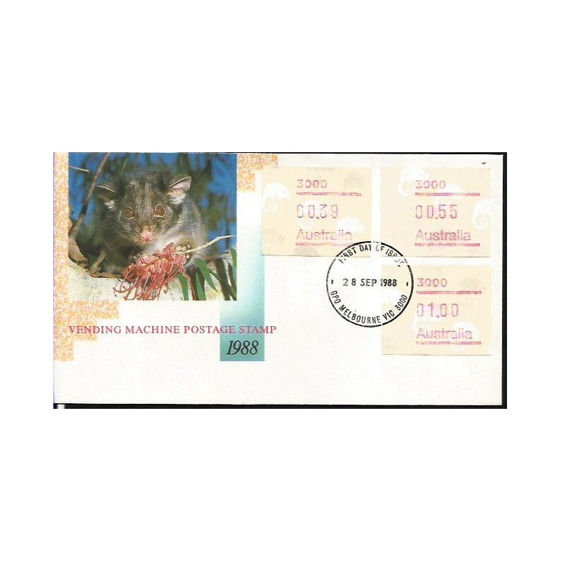 Australia 1988, Pałanka, znaczki z automatu, ATM. FDC