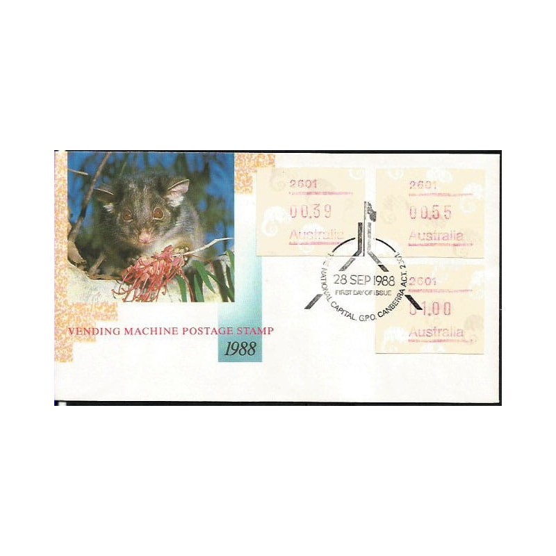 Australia 1988, Pałanka, znaczki z automatu, ATM. FDC