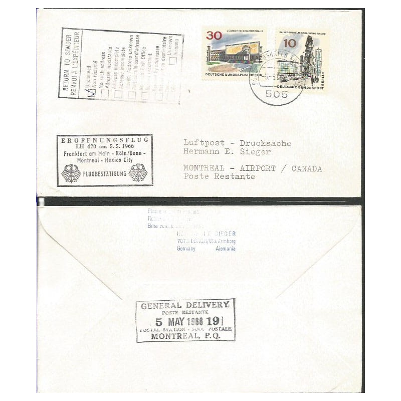 Niemcy 1966, Pierwszy lot Frankfurt Montreal Meksyk, Kanada, Meksyk