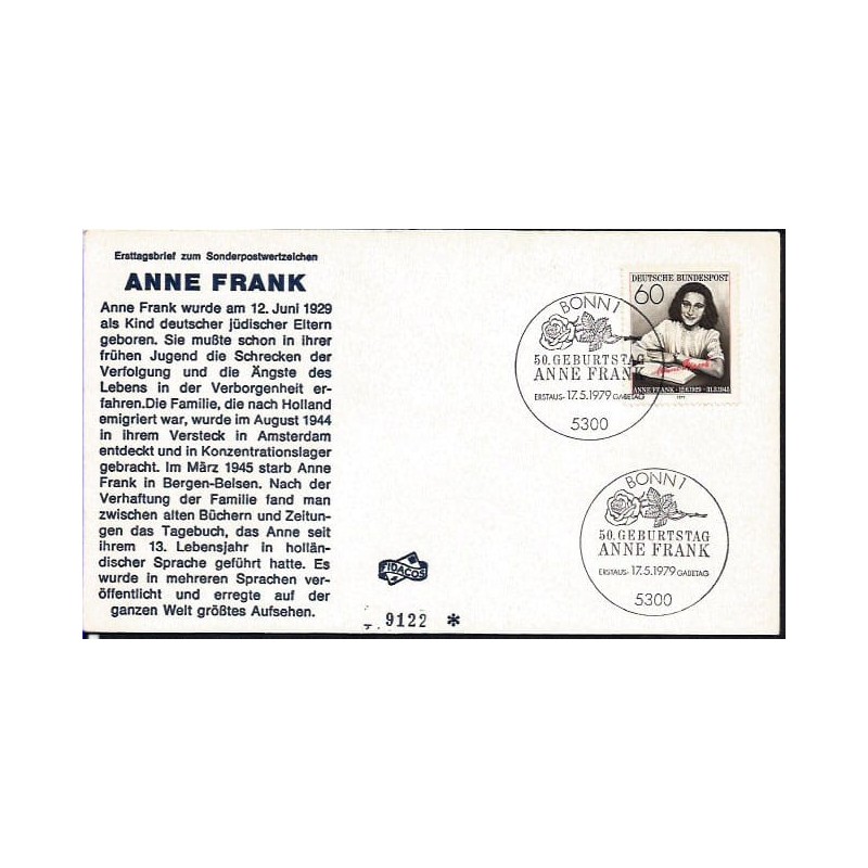 Niemcy 1979, Anna Frank, holocaust. FDC