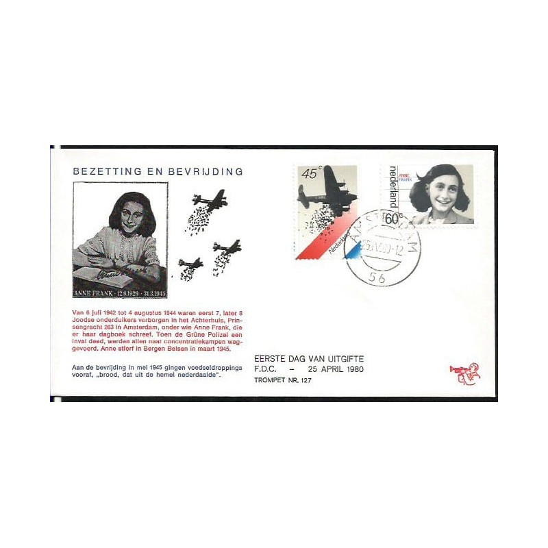 Holandia 1980, Anna Frank, holocaust. FDC
