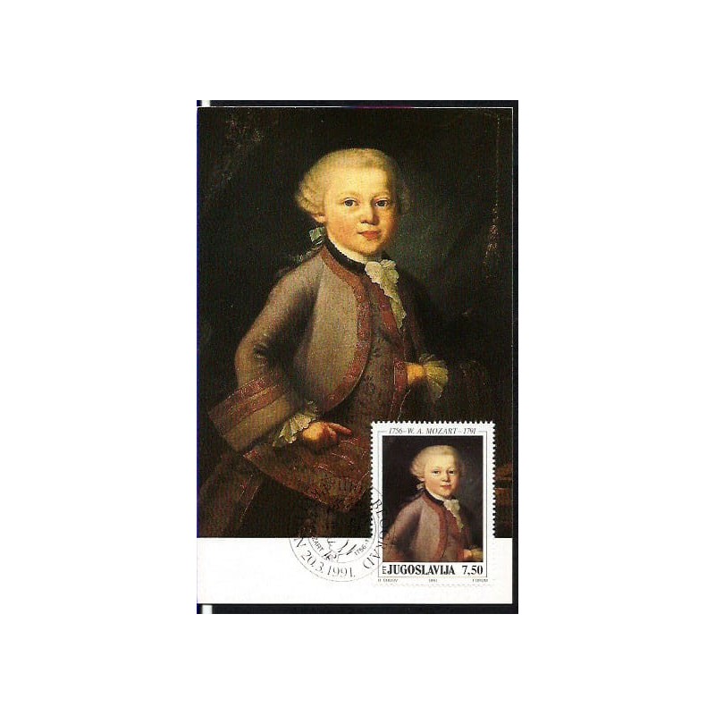 Jugosławia 1991, Mozart, muzyka. Karta maksimum
