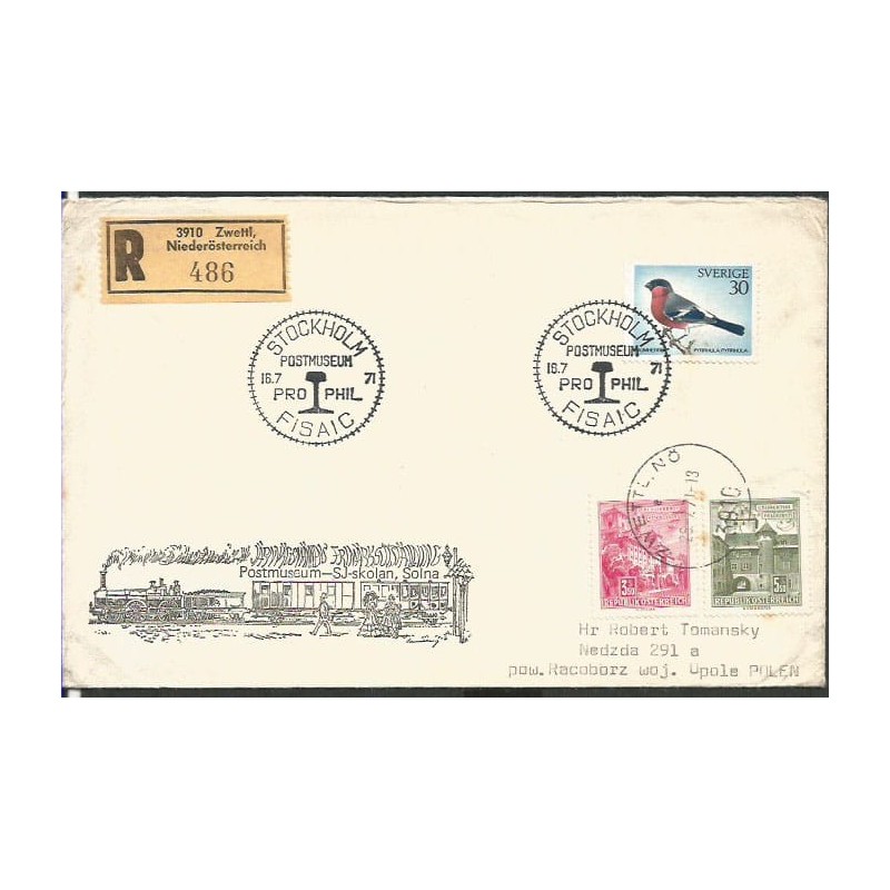 Szwecja 1971, Kolej, kolejnictwo. Sztokholm. Polecony